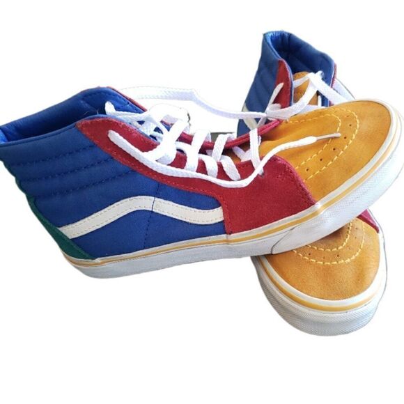 Vans Unisex Kids Hi Top 721356 Sneakers Size 5.5 Blue Red Gold Leather Suede - Picture 3 of 6